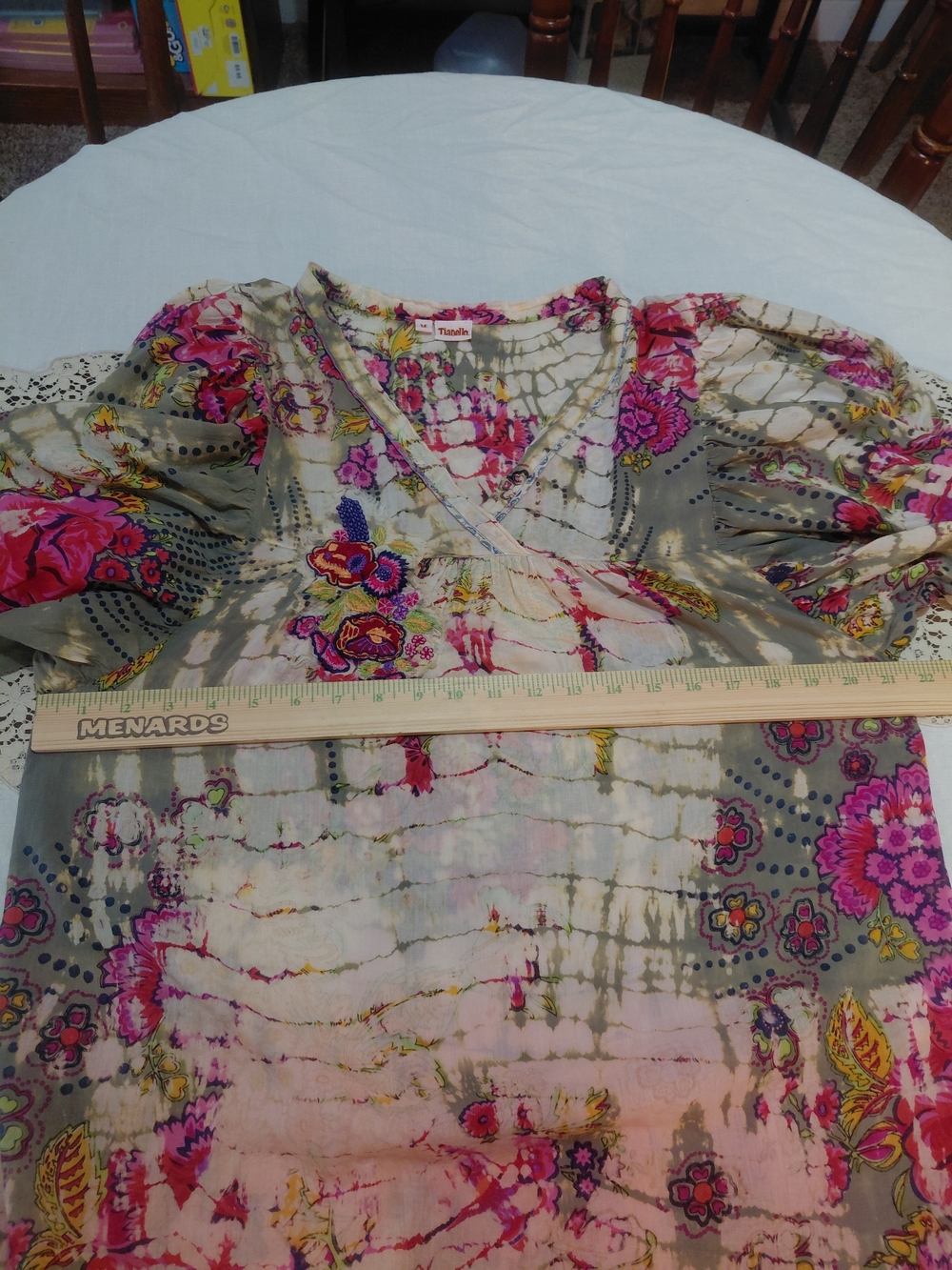 EUC Sz M Tianello Multicolor Floral Boho Tie Dye Embroidered Peasant - Picture 8 of 11